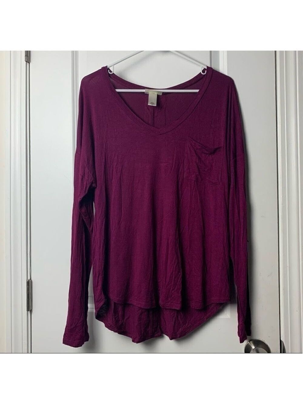 Belle du jour long sleeved maroon blouse with lace
